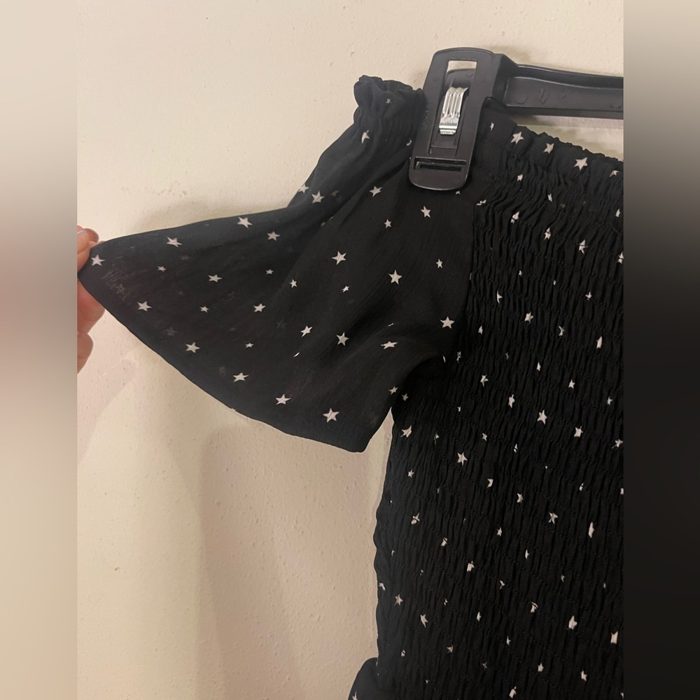 NWT Altr’d State Black Off the Shoulder Black and White Star Maxi Dress w/ Slit - Picture 4 of 10